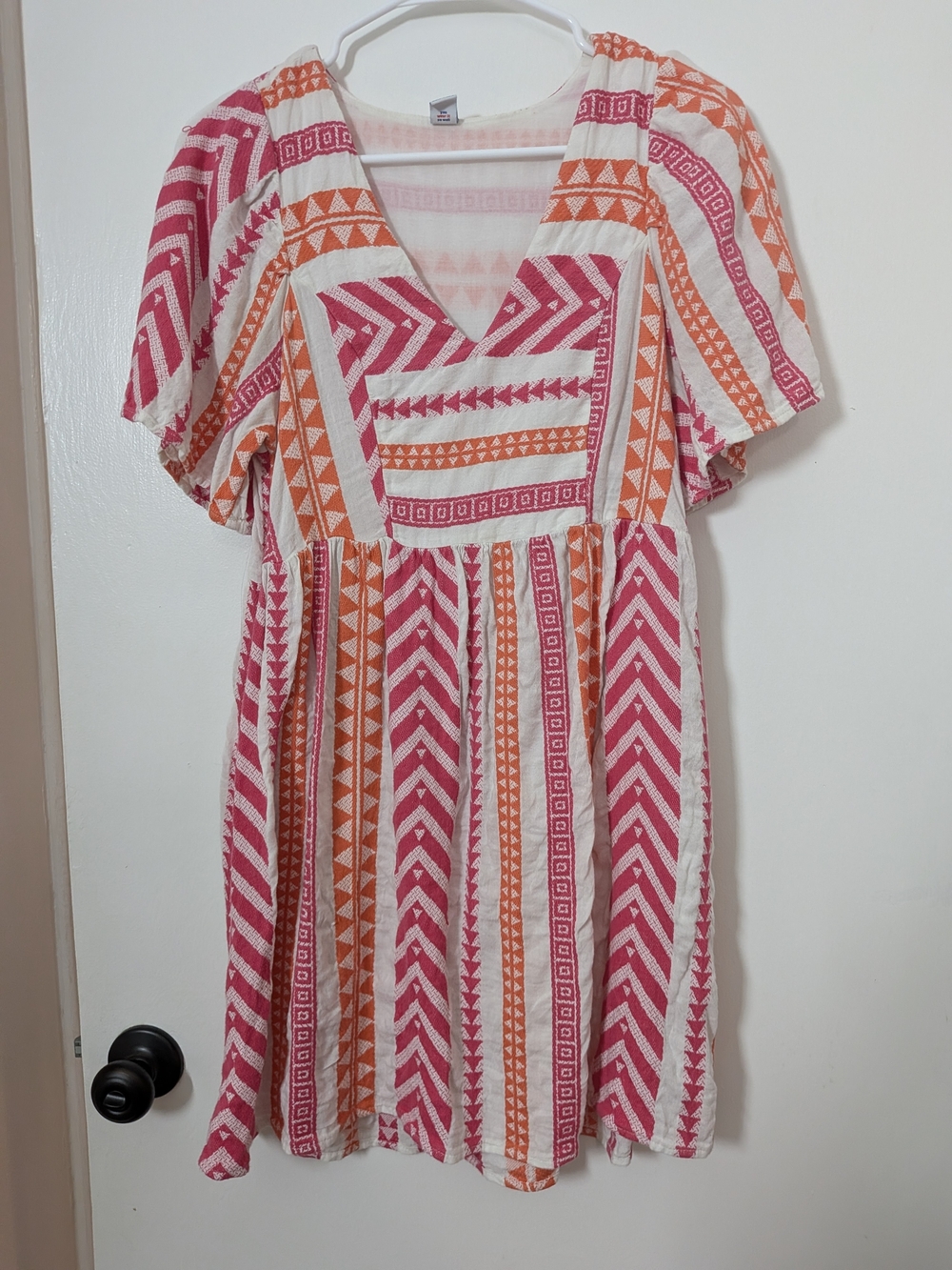 Old Navy Pink & Orange Patterned V-Neck Midi Dress